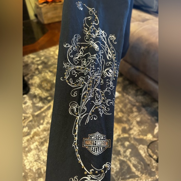 HARLEY-DAVIDSON long sleeve ladies black t-shirt with studded bling design - Picture 4 of 7